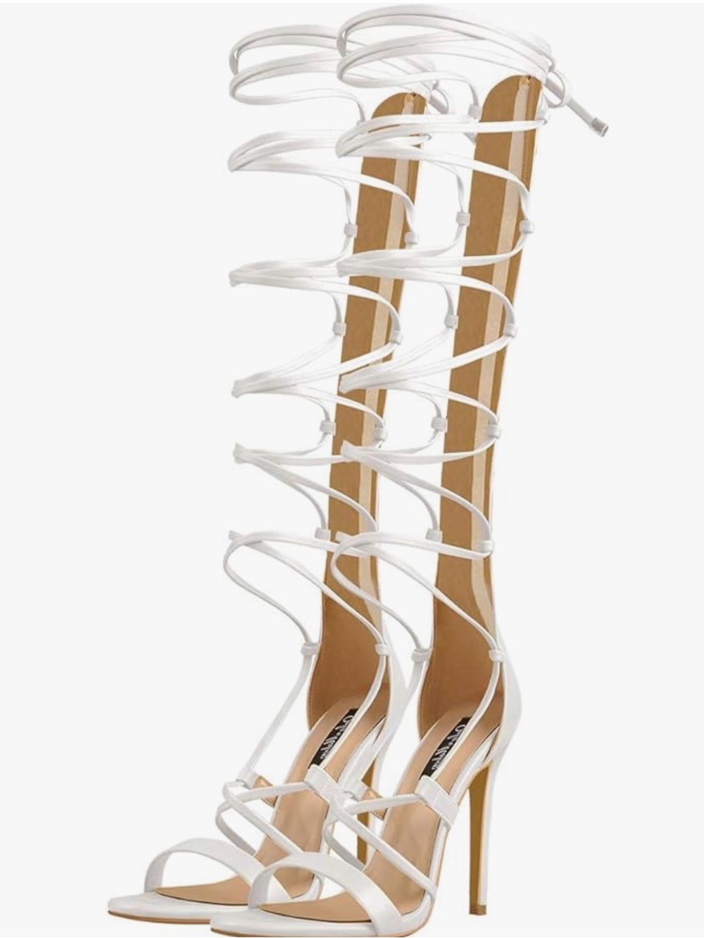 White Knee-High Strappy Stiletto Sandals
